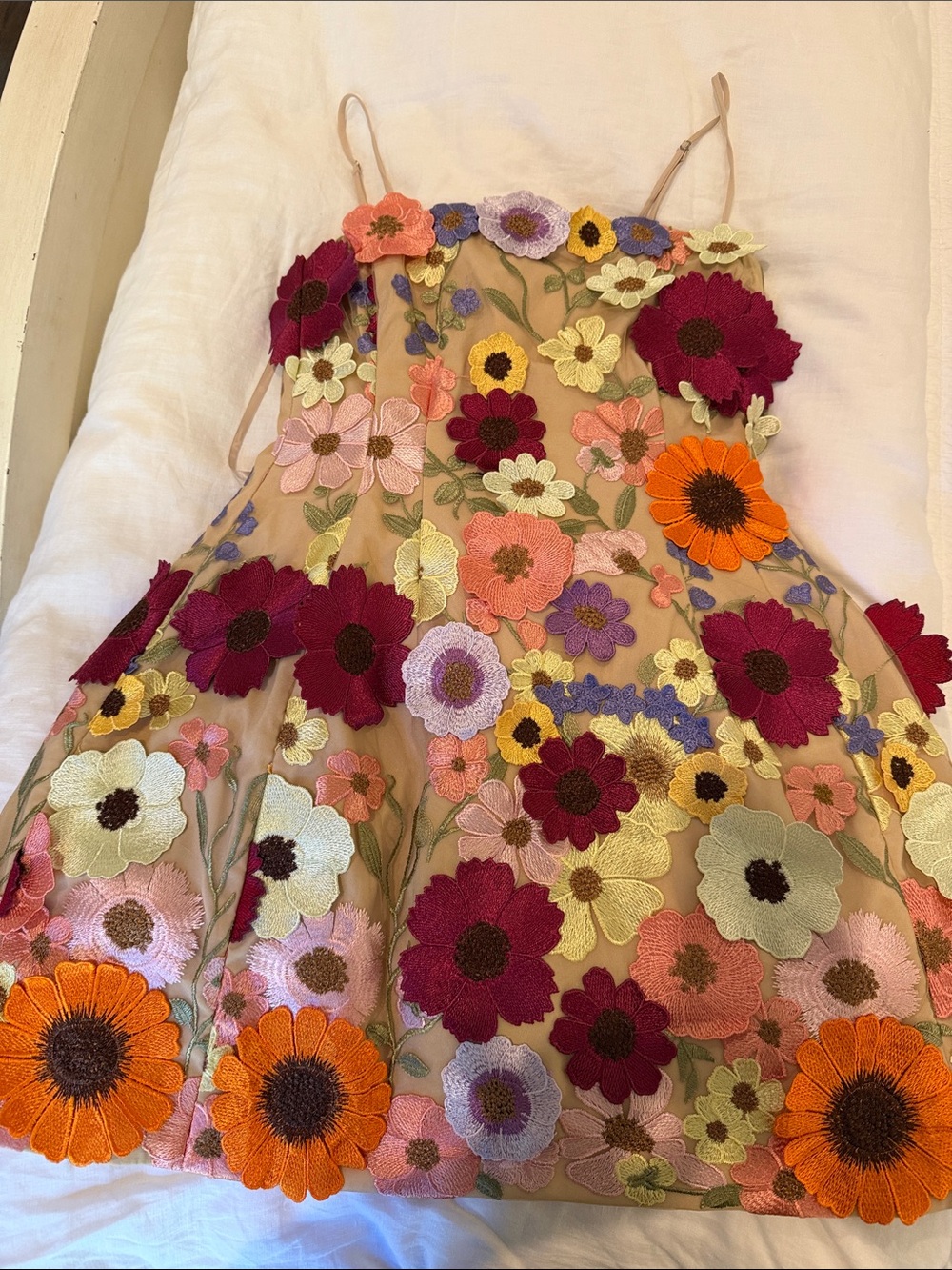 Antonio Melani Floral Embroidered Mesh Mini Dress in Nude Multicolor Flowers